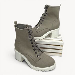 Makalu Rockie Olive Green Canvas Combat Boots Womens Size 8.5 Chunky Lug Sole
